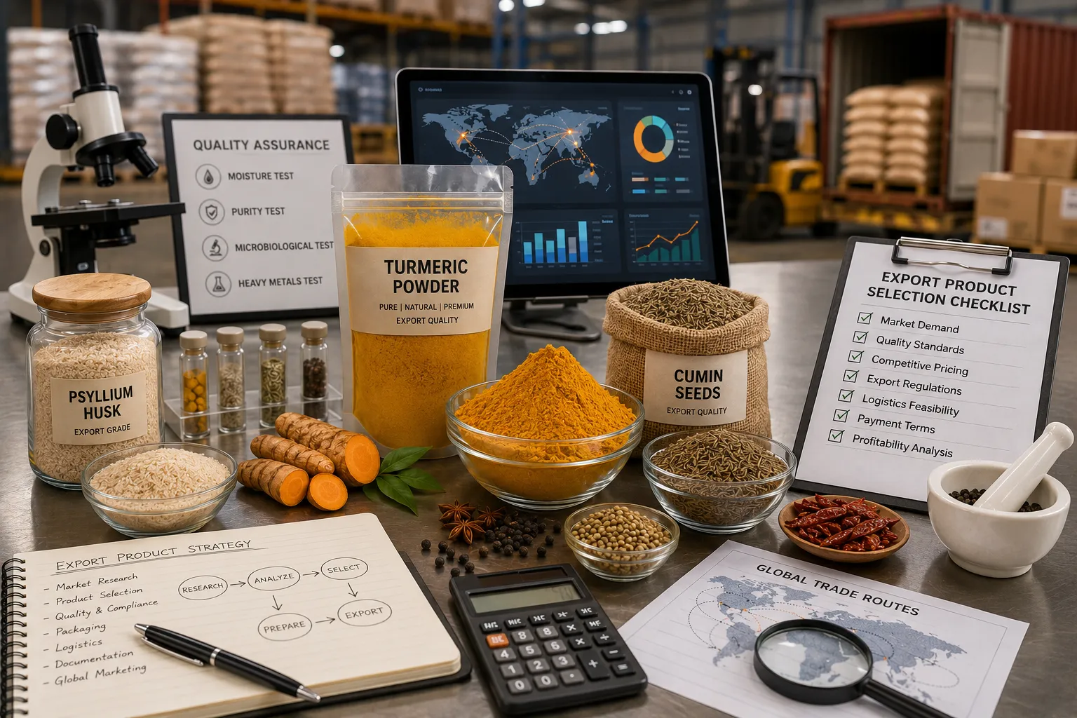 Indian turmeric supplier quality inspection with export documentation and laboratory testing for international buyers.