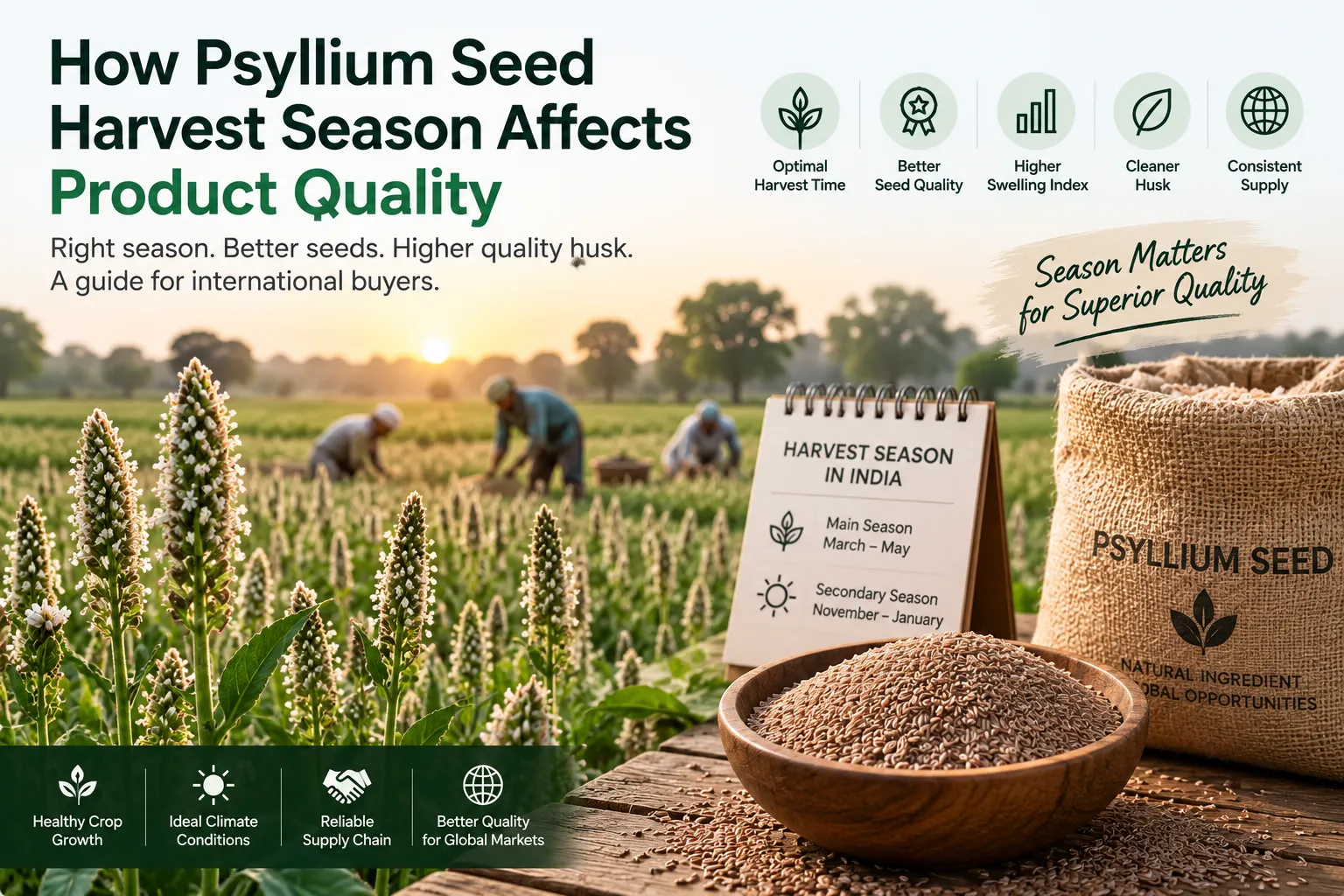 Psyllium seed harvest and post-harvest handling before processing into export-quality Psyllium Husk.
