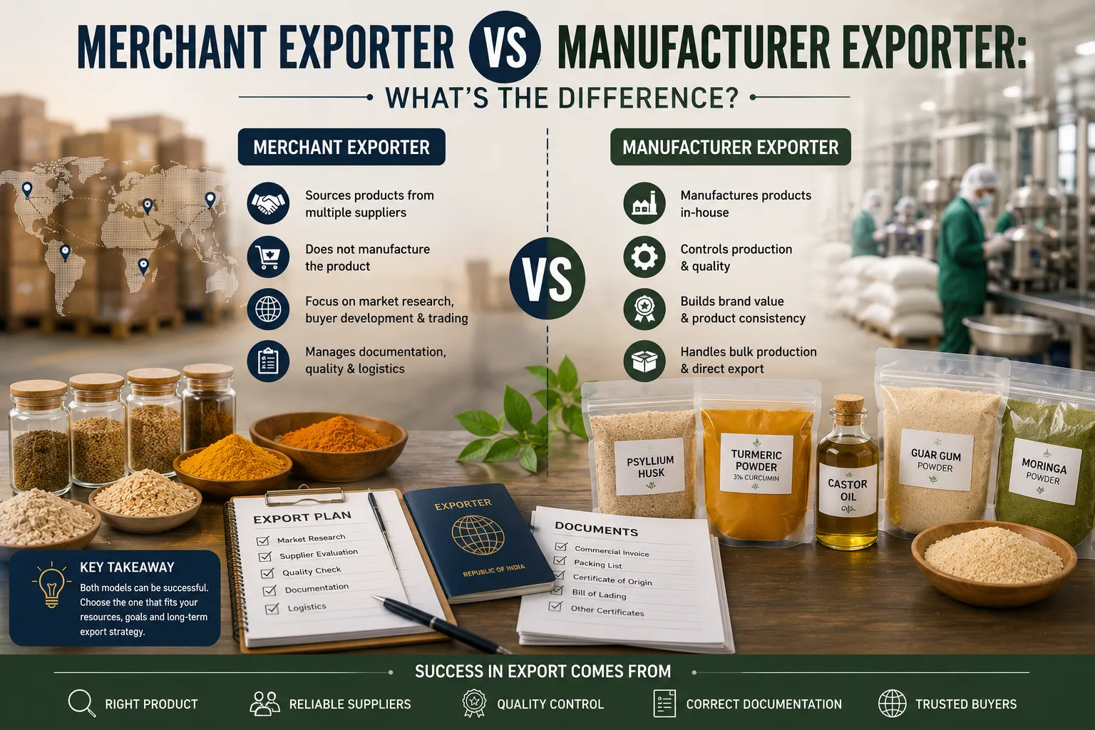 Merchant exporter coordinating Indian product sourcing and export documentation for international B2B buyers.
