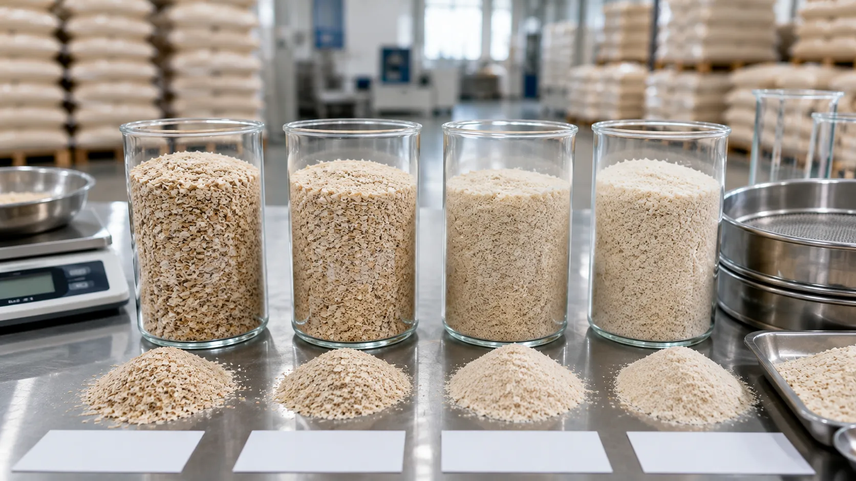 Psyllium Husk grades 85 percent 95 percent 98 percent and 99 percent arranged for B2B quality comparison